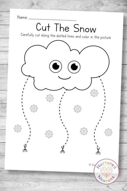 Snow Cutting Worksheet (Cutting Practice For Preschool) - Nurtured ...