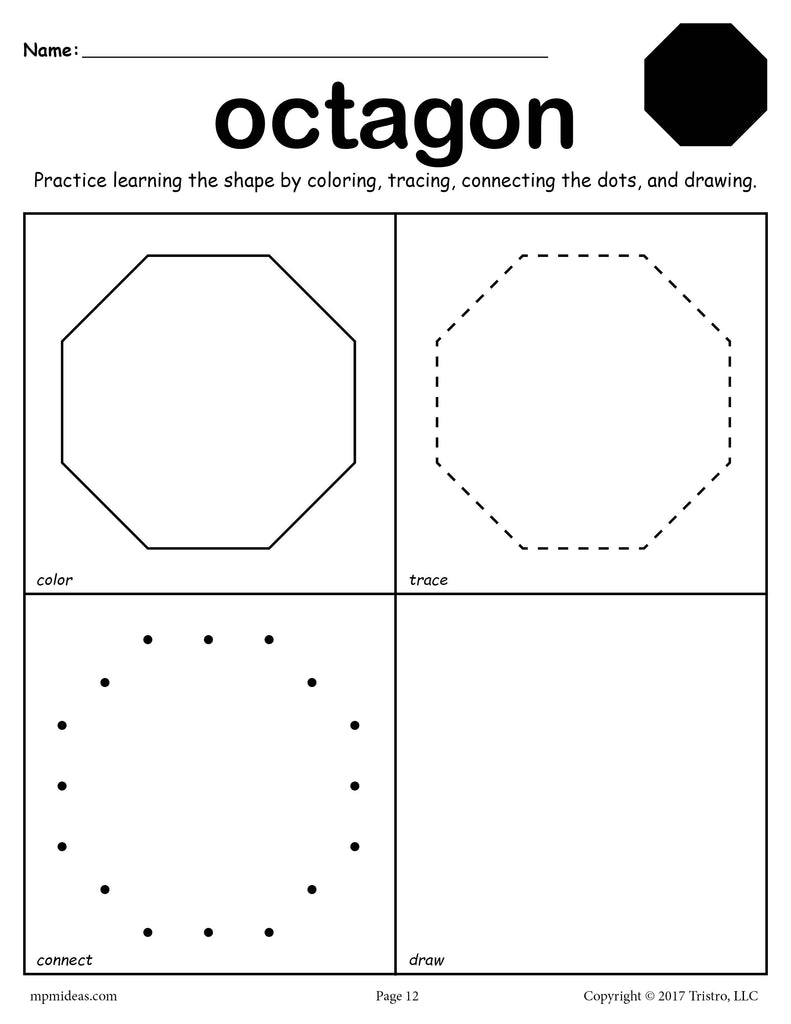 Octagon Worksheet - Color, Trace, Connect, &  Draw!
