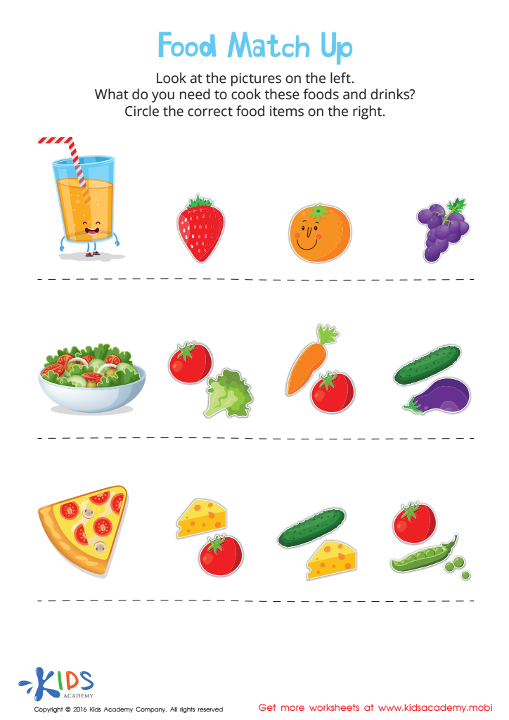 Food Match Up Worksheet: Free Printable PDF for Children
