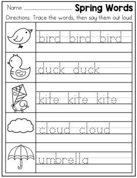 Handwriting Practice Kindergarten - Spring No Prep Worksheets ...
