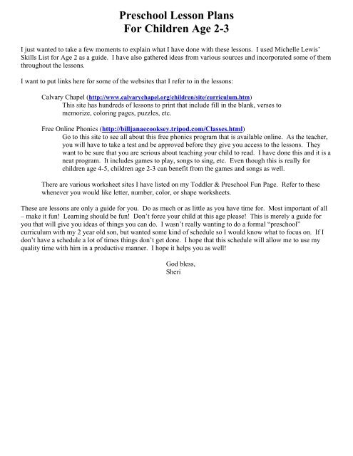 preschool lesson plans age 3