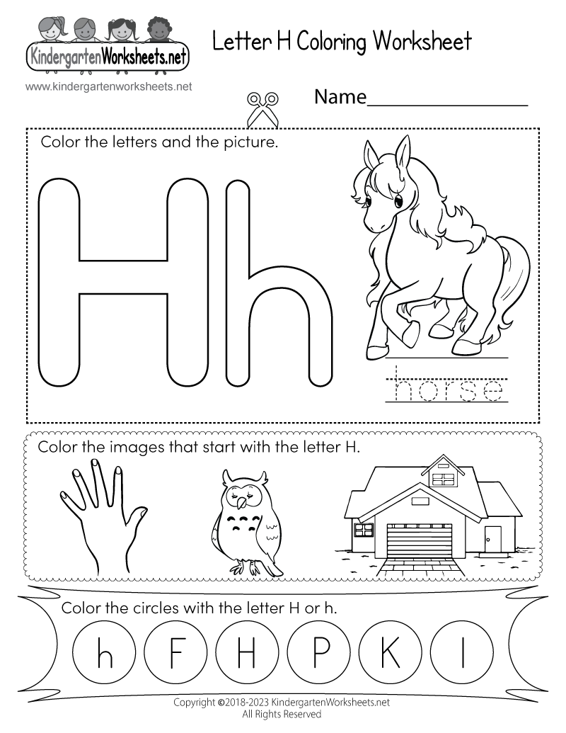 preschool letter h worksheet