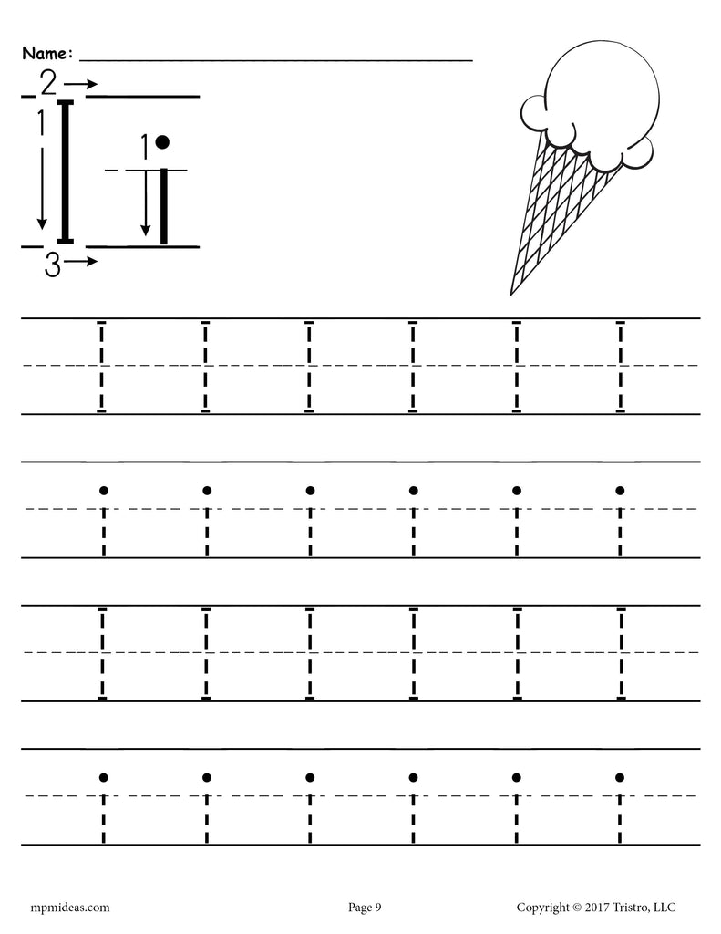 preschool letter i tracing worksheet