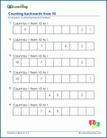 Counting backwards worksheets for preschool and kindergarten | Worsheets library...