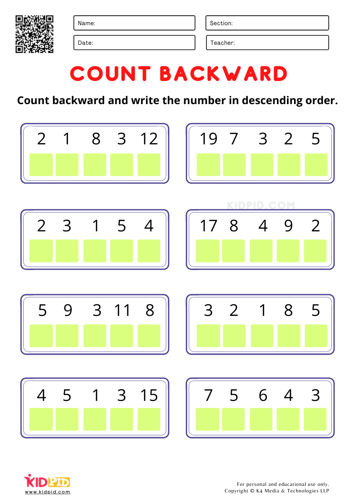 preschool math counting backwards