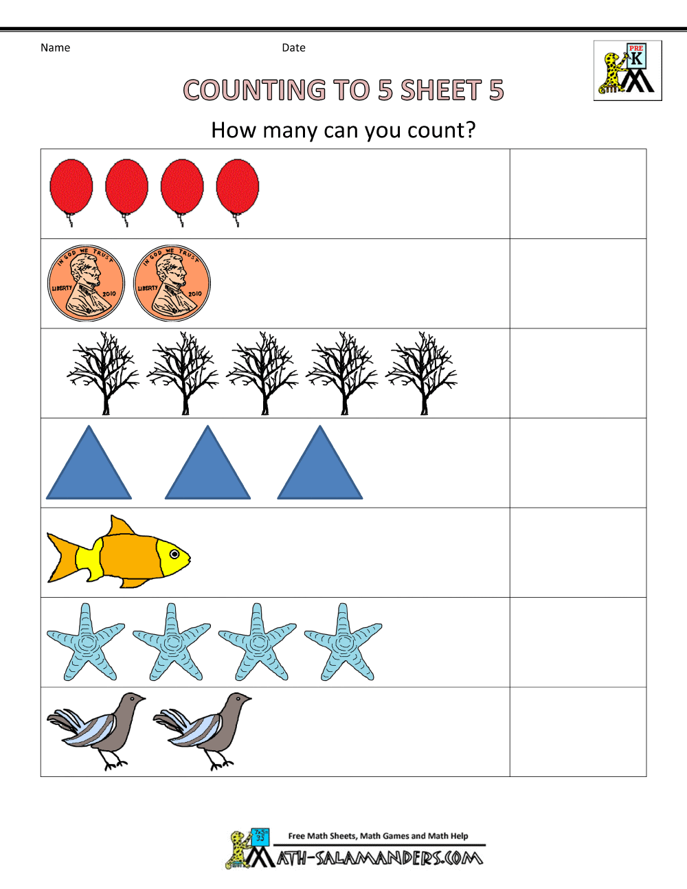Preschool Counting Worksheets - Counting to 5