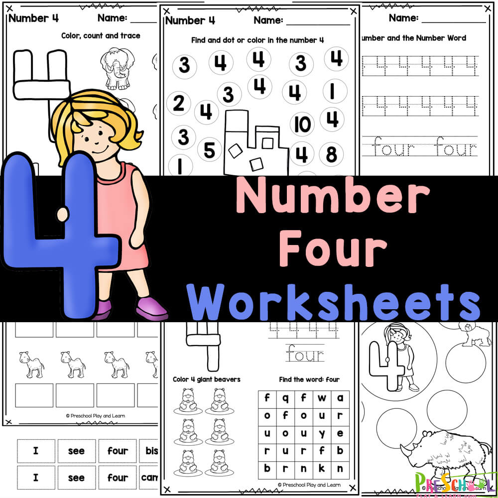 Number 4 Worksheets - FREE Tracing &  Counting Printables