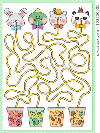 Kawaii maze for kids. Preschool printable... - Stock Illustration ...