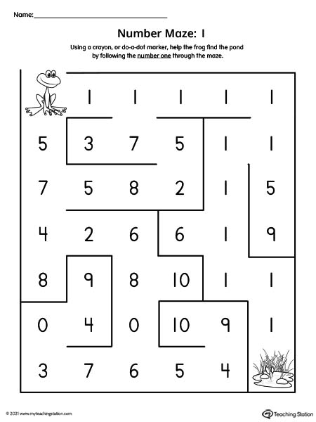 preschool number 1 maze
