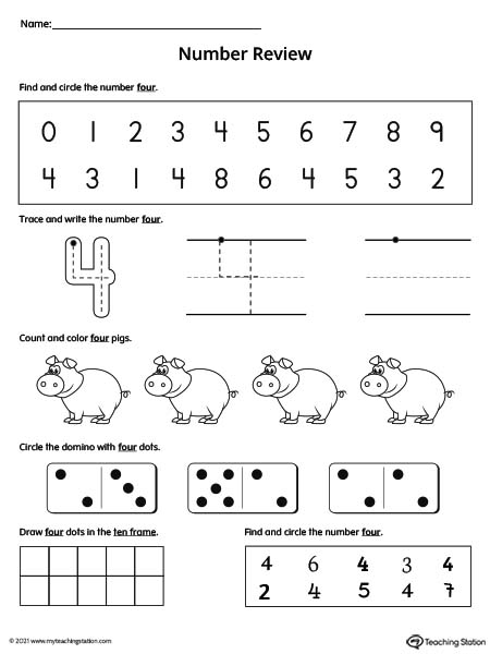 Number 4 Review Worksheet | MyTeachingStation.com