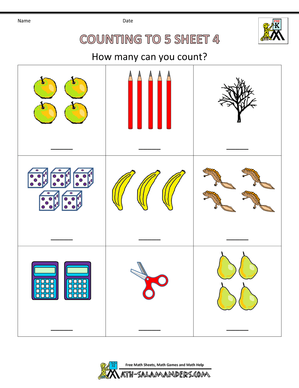 Preschool Counting Worksheets - Counting to 5