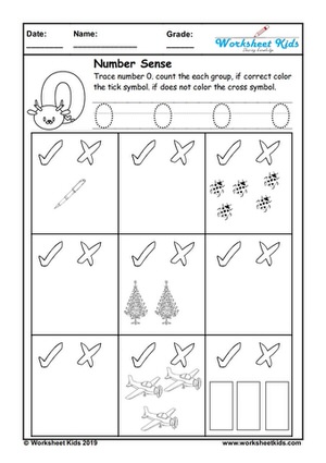 Preschool number tracing and counting worksheet - Free printable PDF
