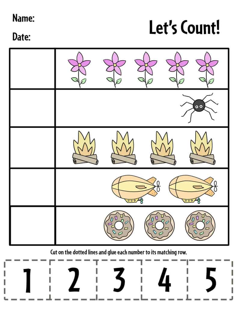 Cut and Paste Numbers 1-5 Worksheets for Preschool ⋆ The Hollydog ...