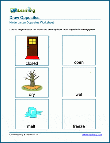 Drawing opposites worksheets for preschool and kindergarten | Worsheets library...