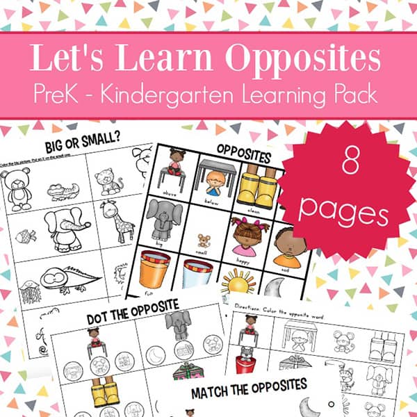 preschool opposites worksheet