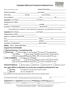 Preschool Registration Form Template Free | pdfFiller