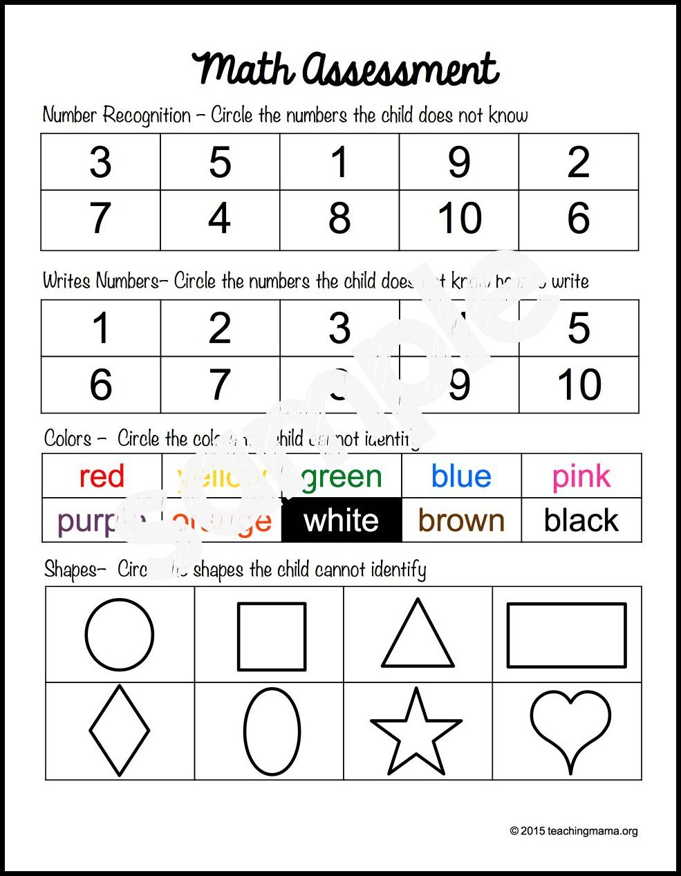 Preschool Assessment Forms - Teaching Mama