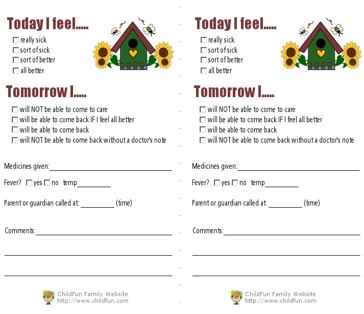 Child Care &  Daily Reports Printable Forms - ChildFun