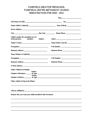 2011 Fairfield United Methodist Church Registration Form Fill ...