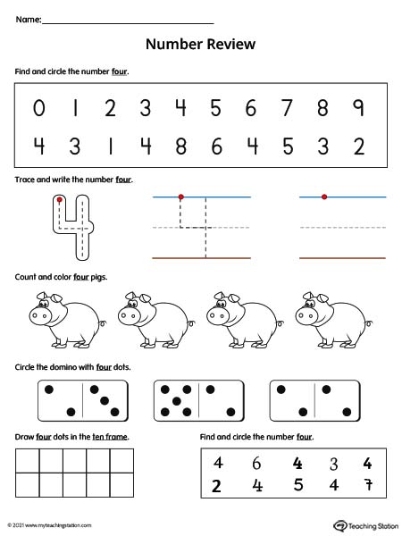 preschool printables for number 4