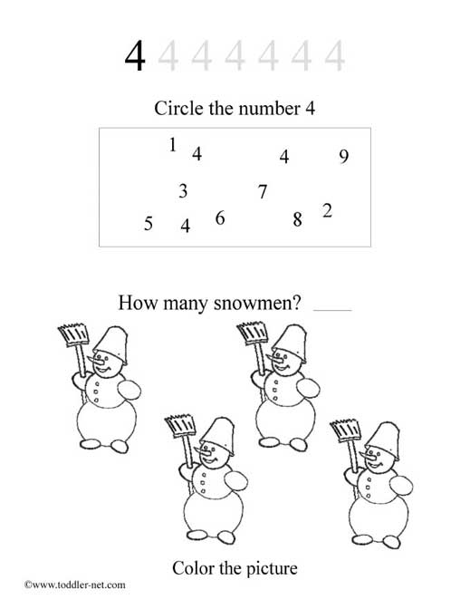 preschool printables for number 4