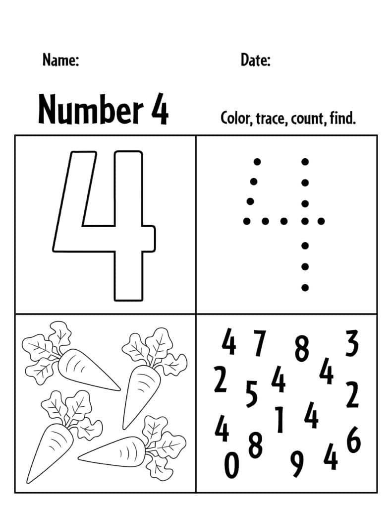 FREE Number 4 Worksheets for Preschool ⋆ The Hollydog Blog