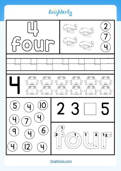 Free Printable Number 4 (Four) Worksheets for Kids [PDFs] Brighterly
