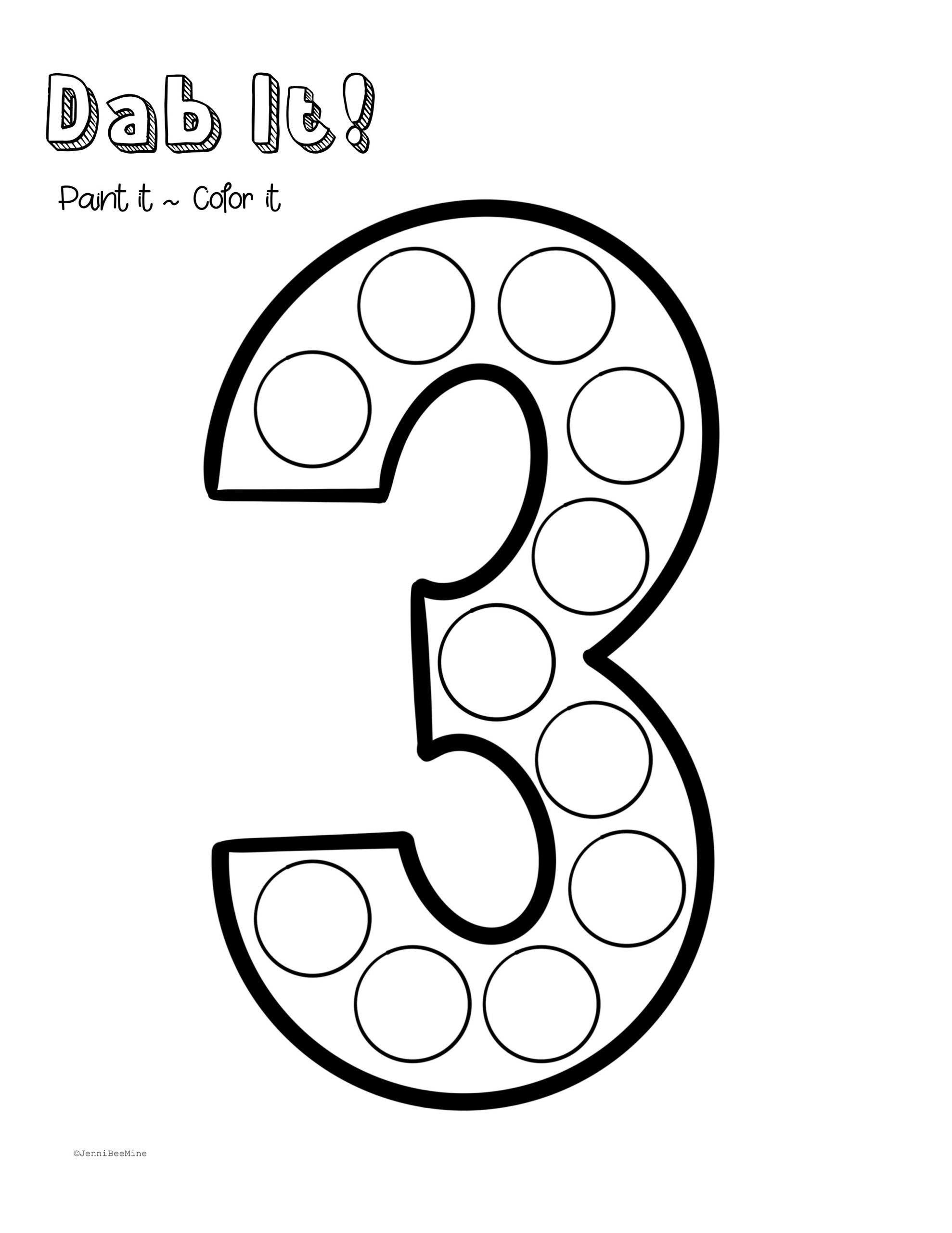 Free Preschool Printables - Number 3 - Jennibeemine