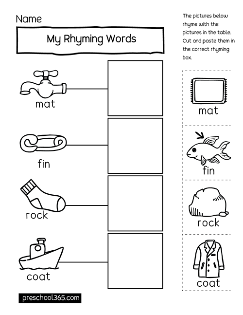 preschool rhyming word pairs