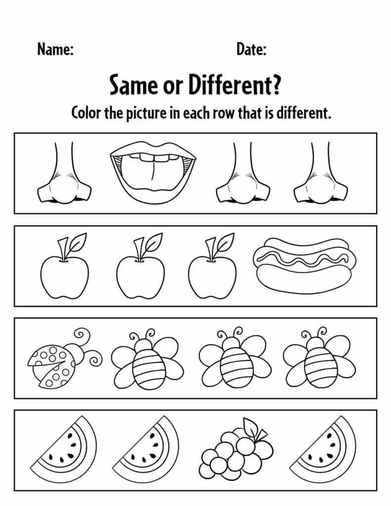 FREE Same and Different Worksheets for Preschool ⋆ The Hollydog Blog
