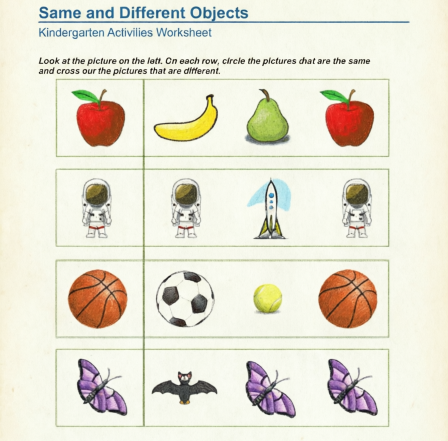 Same and Different Worksheets for Preschool