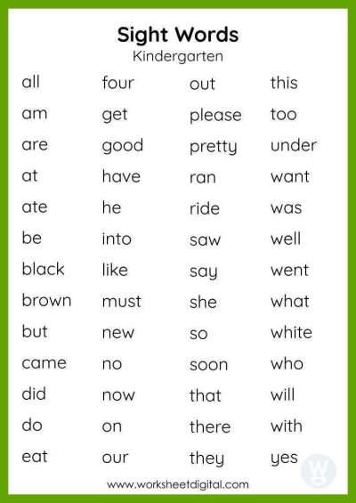 Sight Words - Worksheet Digital