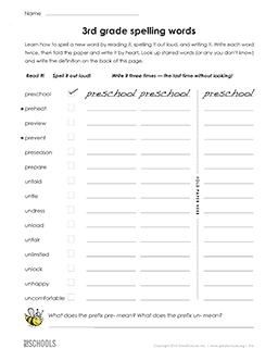 preschool spelling words