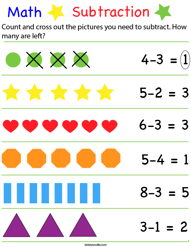 preschool subtraction worksheet with