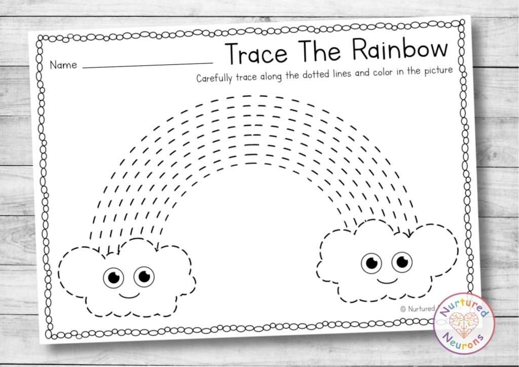 Rainbow Tracing worksheet (preschool printable) - Nurtured Neurons