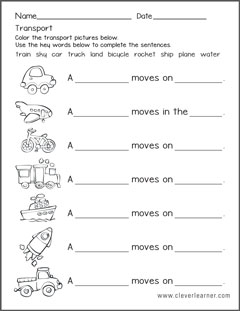Transportation forms worksheets for preschools