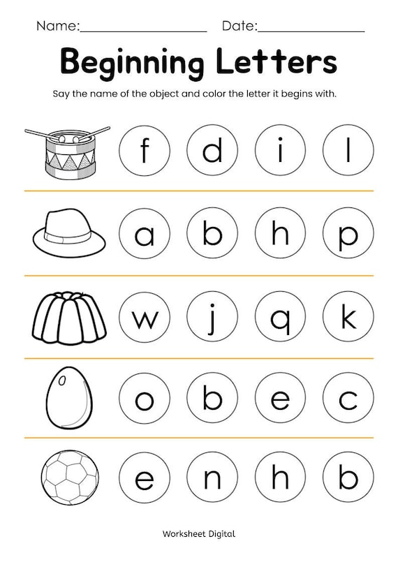 10 Printable Beginning Letters Worksheets for Kindergarten ...