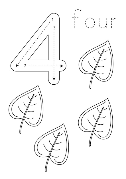 Premium Vector | Flashcard number 4 Preschool worksheet Black and ...