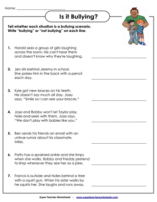 preschool worksheet about bullying