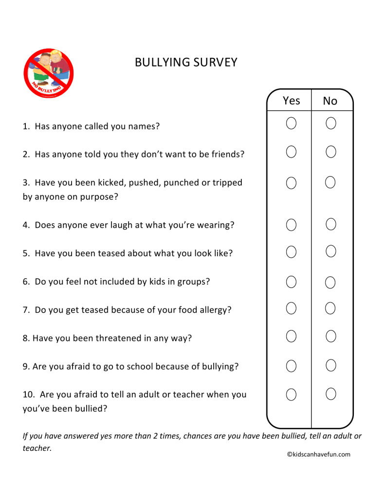 preschool worksheet about bullying