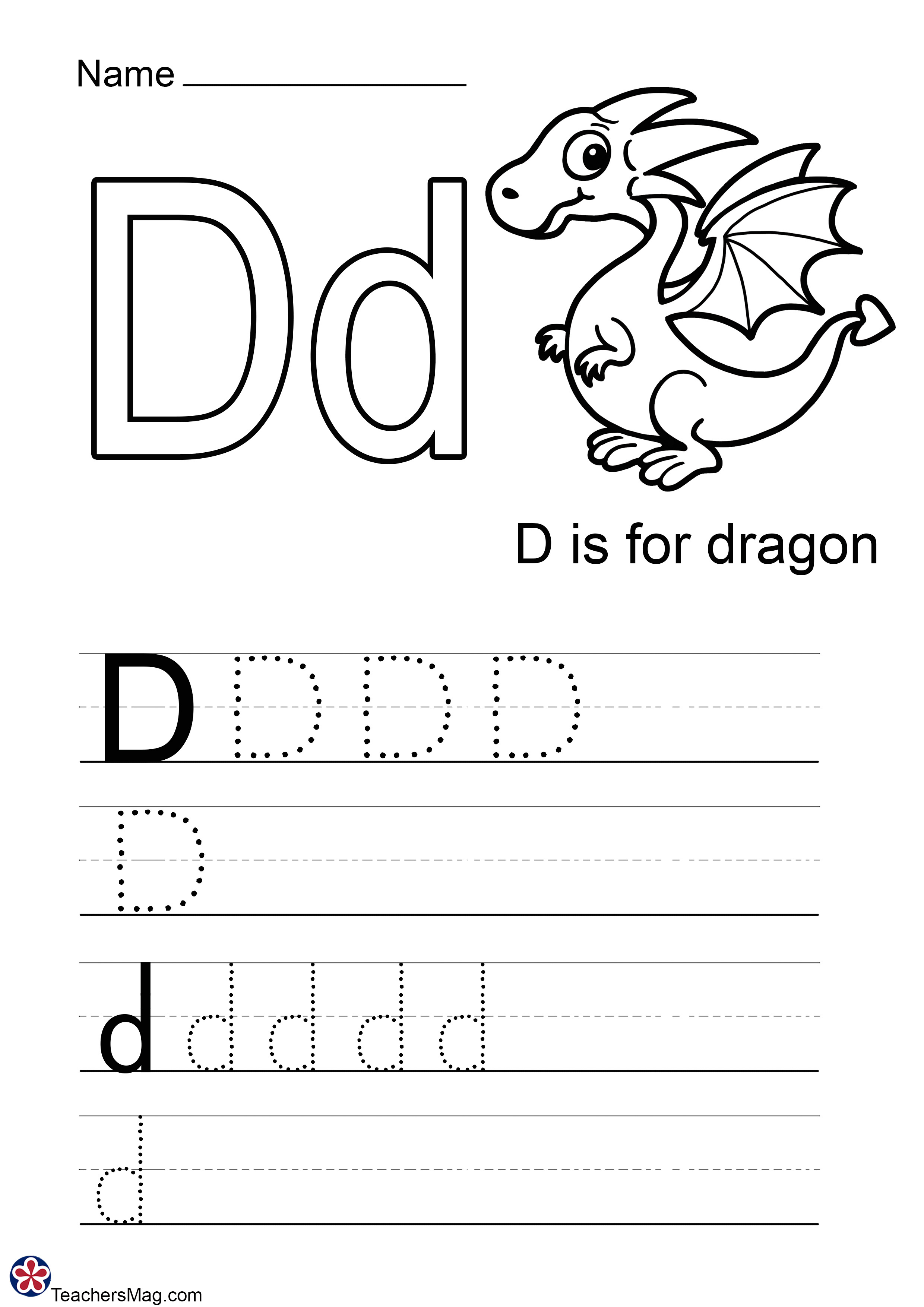 Letter D Free Worksheets. TeachersMag.com