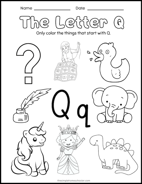 preschool worksheet letter q