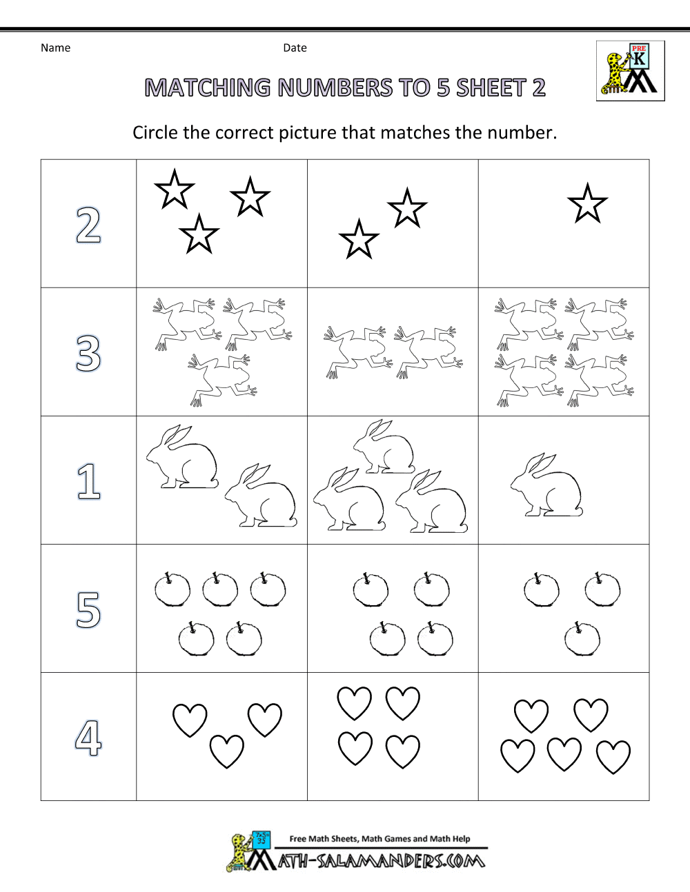 preschool worksheet matching