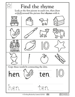 preschool worksheet rhyming words