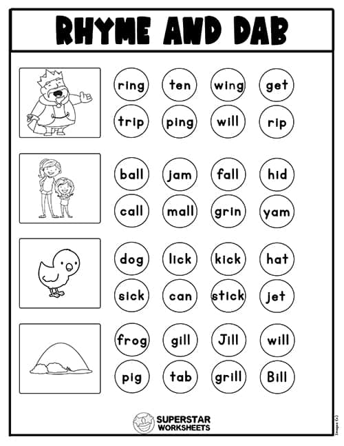 preschool worksheet rhyming words