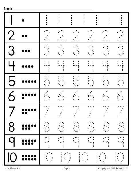 preschool worksheet tracing numbers