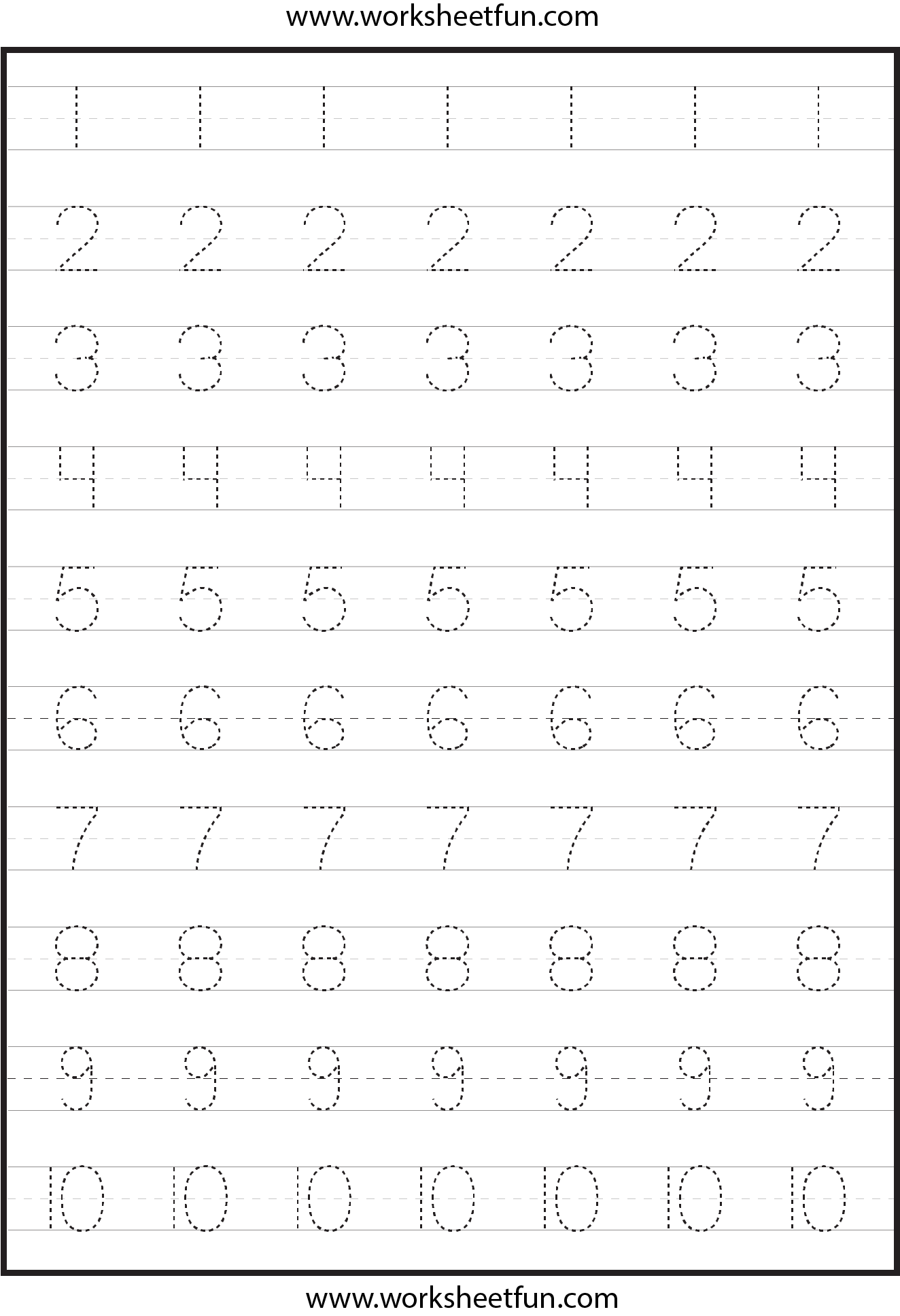Number Tracing Worksheets For Kindergarten- 1-10 - Ten Worksheets ...