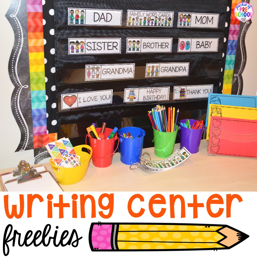 Writing Center Freebie &  Ideas (family word cards, event word ...