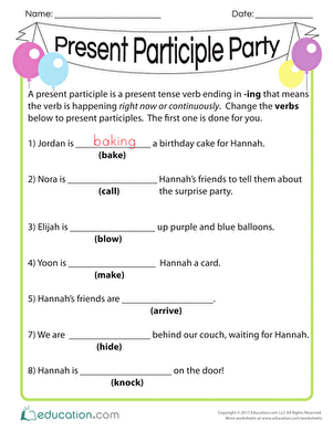 Present Participle Party | Worksheet 