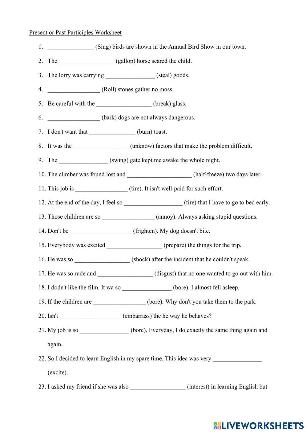 Present and Past Participles exercise  